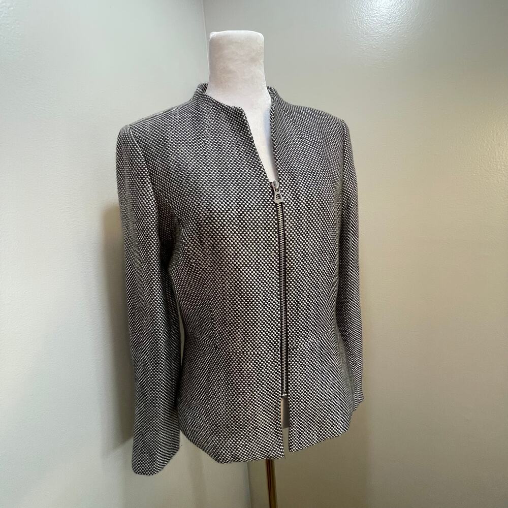 TAHARI Stylish Black & White Knit Tailored Career Jacket Zip Up Blazer sz 4